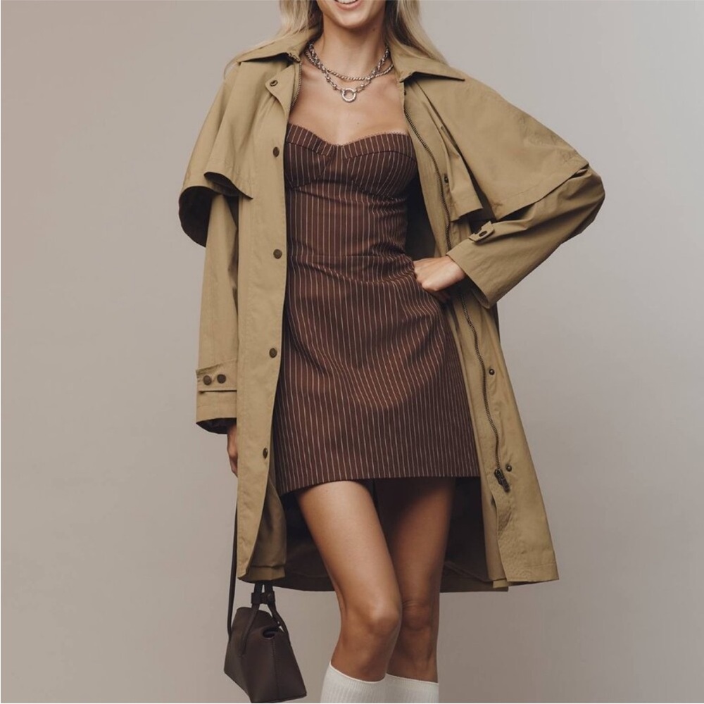 Avec Les Filles Tan Cape-Detail Trench Coat Hooded Cape Raincoat - Picture 6 of 16